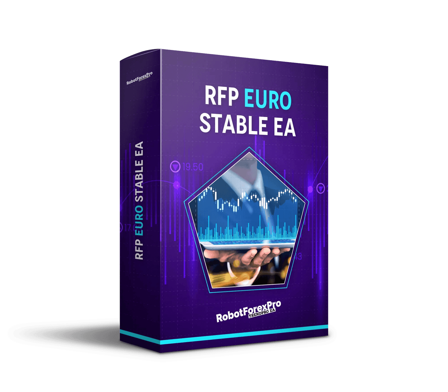 TrendPro RobotForexPro EA software box for RFP Euro Stable EA with financial chart graphics