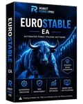 EuroStable EA automated Forex trading software box with bullish blue bull and strategy icons