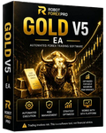 Gold V5 Forex EA software box with bull, gold bars, and trading chart graphics