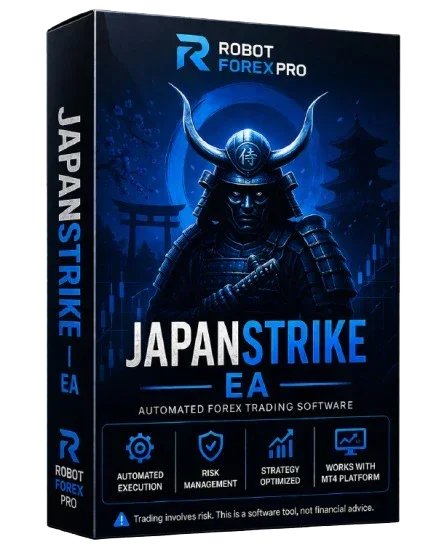 JapanStrike EA automated forex trading software box by RobotForex Pro with strategy optimization and risk management