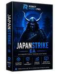 JapanStrike EA Forex robot software box featuring a samurai warrior, MT4 trading solution