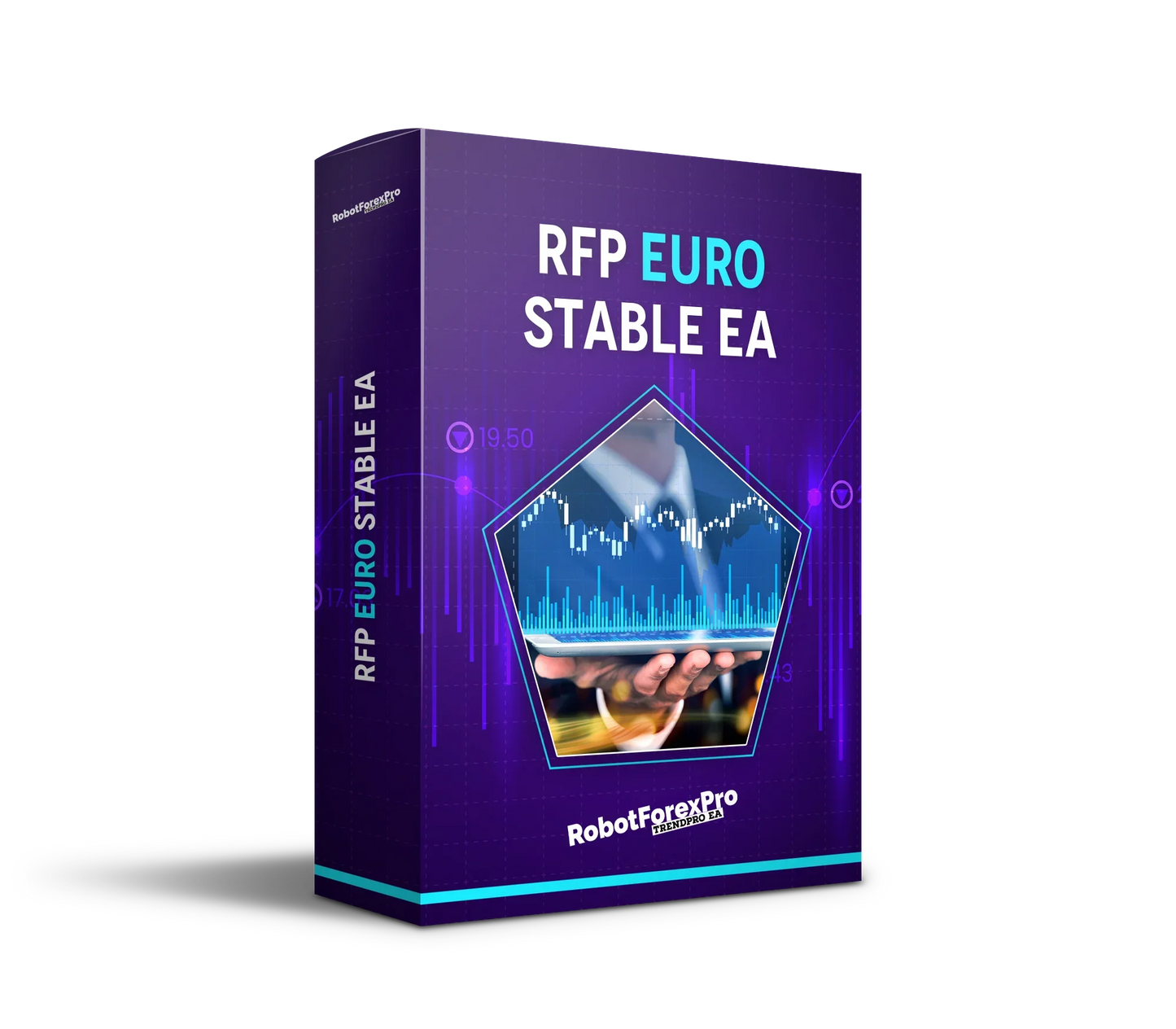TrendPro RobotForexPro EA software box for RFP Euro Stable EA with financial chart graphics