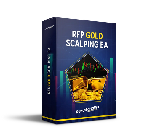 TrendPro Robot Forex Pro Gold Scalping EA for MT4 software box with gold bars and trading chart graphic